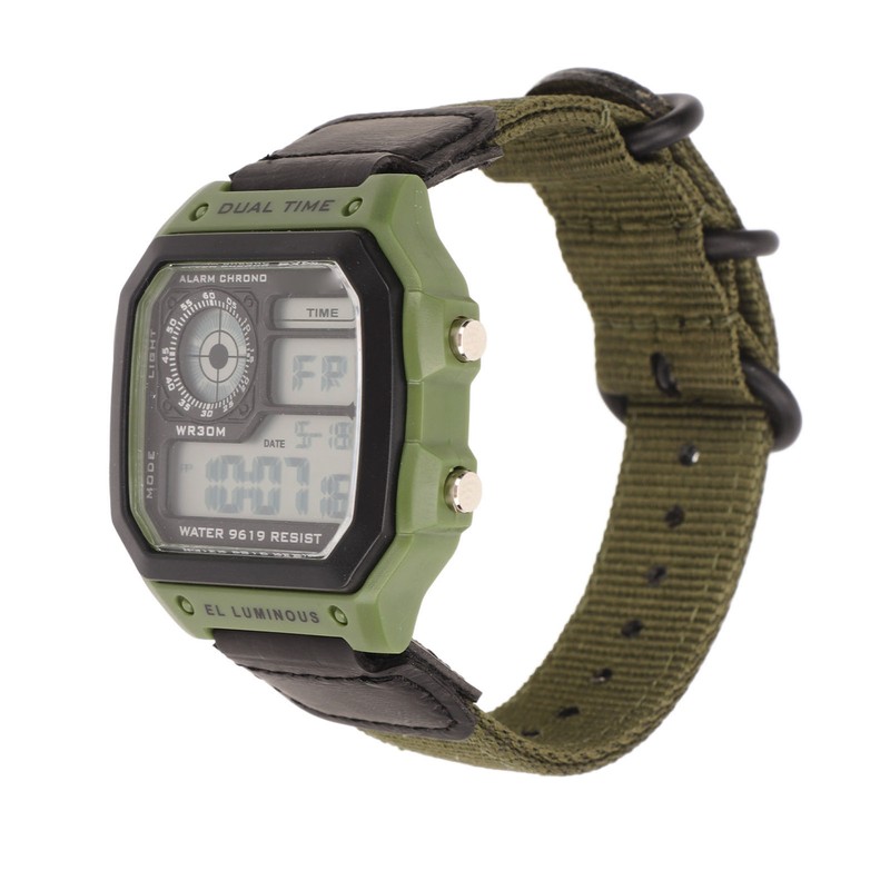 Digital Sport Watch Canvas Strap Luminous Waterproof Retro Sport Watch