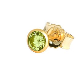 NKlaus Single Stud Earrings Real Peridot Yellow Gold 585 14k Gold Small Earring, Yellow Gold, Peridot