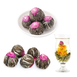 16 Balls Different Blooming Tea - Individually Sealed Flowering Tea Balls - Hand-Tied Natural Green Tea Leaves & Edible Flowers