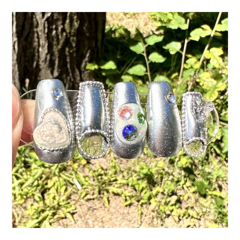 Silver cameo handmade nail tip - water drop / 실버