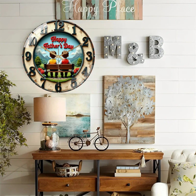 12 Inch Diameter Glass Wall Clock with a Classic Brushed