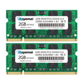 4GB Kit (2x2GB) PC2-5300 RAM, DDR2 667MHz SODIMM 2RX8 CL5 1.8V 200pin Memory RAM for Laptop Notebook Computer