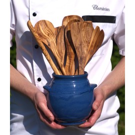 Cleminson Hand-Dipped Ceramic Utensil Jar | Artisan Kitchen Utensil Holder | Made in Spain | Stylish Cutlery Pot Organiser | Rustic Farmhouse Crock for Spoons, Spatulas, Whisks (Blue Pastel)