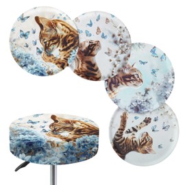 gearider Bar Stool Covers Round, Calico Cat Butterfly Printed High Elastic Round Chair Slipcover, Dustproof & Easy to Clean Seat Cover (Small, 4 Pieces)