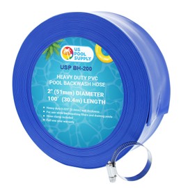U.S. Pool Supply Pool Backwash Hose 2" x 100', Pool Drain Hose, Drainage Hose, Sump Pump Discharge Hose, Heavy-Duty Inground Pool, Flexible Lay Flat Filter Pump Draining, Clamp