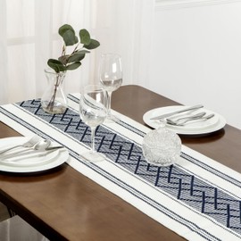 Home Beyond & HB design - Woven Table Runner with Tassels - Modern Farmhouse Style for Kitchen Dining Table Decor - 14 x 72-Inch, Navy