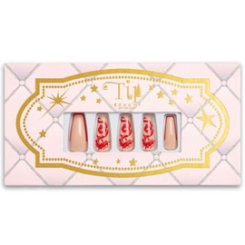 Tip Beauty Fake Nails Collections | 28 Faux Nails & Specialized Nail Glue | Quick Drying Professional Salon Quality Glue On Fake Nail Kit | Faux Nails for Women, (Coffin, Mulan Rouge)