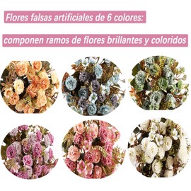 Ramo de Flores Artificiales,Ramo de Flores Secas Flor,Paquete de 6 Unidades Decoración para Hogar, Boda,6 colores,La altura total del ramo es de 30 cm y el diámetro es de 3.5 cm