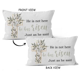 HIWX Easter Pillow Covers, Easter Religious Pillow Covers 12x20, Christian Easter He is Risen Decorative Throw Pillow Cover, Easter Christian for Sofa Bed Room Home Decor Reversible Pillowcase