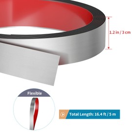 Sanbege Wall Trim Peel and Stick 16.4 ft x 1.2 in, Flexible Stainless Steel Molding for Wall, Ceiling, Fireplace, Furniture, Door, Mirror Frame, Craft Decoration (Brushed Silver)