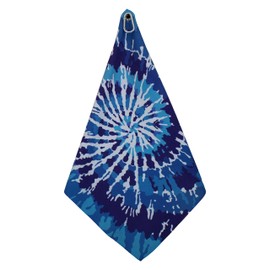 BeeJos Microfiber Golf Towel Golf - Pickleball Towel Tie Dye Print with Carabiner Clip 18”X18” Handmade in USA (Blue)