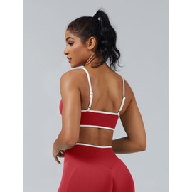ABOCIW Women's Color Block Sports Bras Seamless Adjustable Spaghetti Straps Gym Workout Bra Wireless Padded Yoga Crop Top Cherry Red Medium