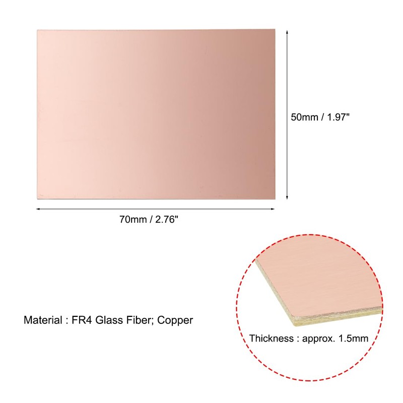 sourcing map 5pcs 70x50mm Double Sided Copper Clad Laminate PCB
