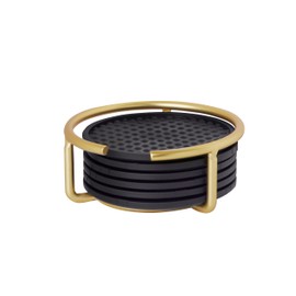 Spectrum Absorbent Coasters with Holder Set of 6 Gold Modern Table Drink Coasters for Table Protection, Absorbent Silicone Coasters Set Wire Coaster Organizer for Elegant Home Decor Organization