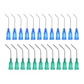 HARFINGTON 24pcs Blunt Tip Dispensing Needles 18G 22G 45 Degrees Bent Dispensing Tips 1" End Angled Dispenser Needle with Luer Elbow Blunt Needle for Oil or Glue Applicator, Green, Blue