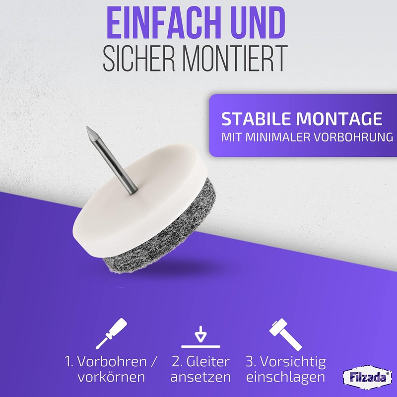Filzada® 20 x Felt Glides Nail – Diameter 24 mm