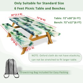 SiorVeol Picnic Table Cover with Bench Covers Camping Essentials Reusable Waterproof Windproof Camping Tablecloth Fitted Rectangle Tables and Seats, 72in, Misty Landscape