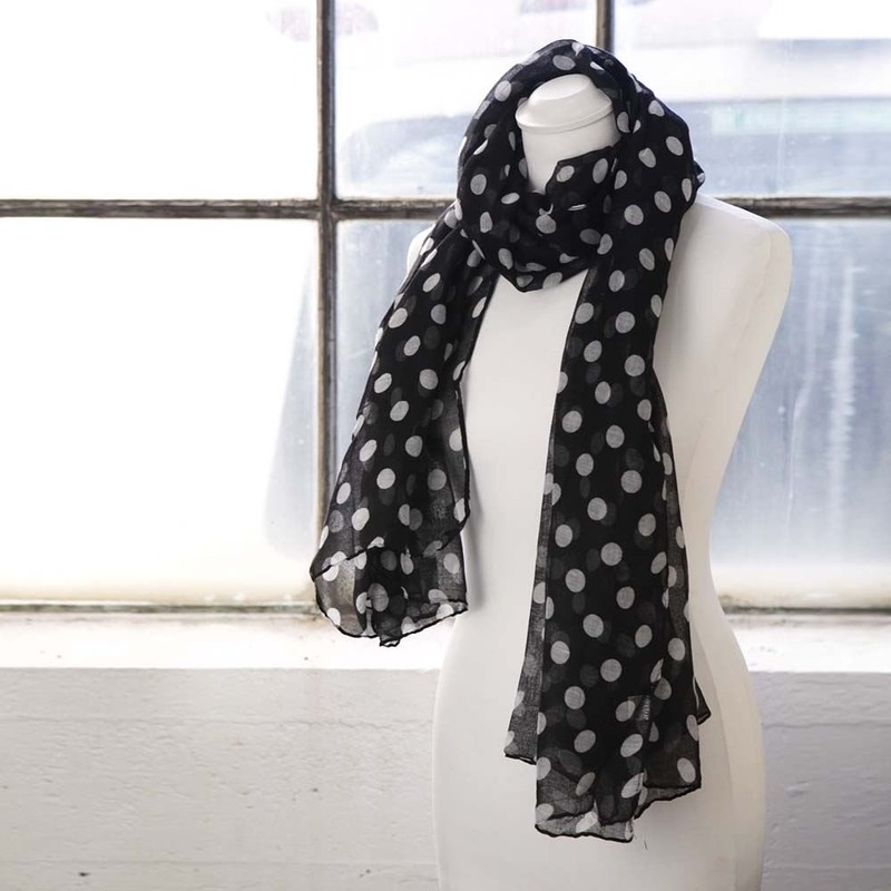 Basic Sense 10mm Polka Dot, Large Viscose Scarf, Black/White Dot