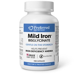 Preferred Nutrition® Mild Iron Bisglycinate 150 Capsules, Stomach-Friendly Iron, Proudly Canadian