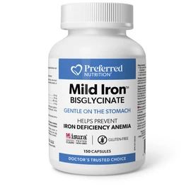 Preferred Nutrition® Mild Iron Bisglycinate 150 Capsules, Stomach-Friendly Iron, Proudly Canadian