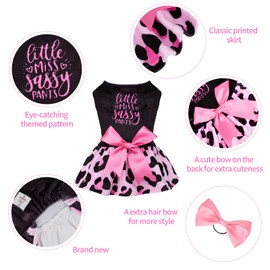CuteBone Little Miss Sassy Pants Dog Leopard Print Dress Velvet for Small Dogs Girls Puppy Dresses Pink Dog Clothes CVA15S-DE