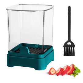 Upgraded Fruit Slicing Cup with Removable Blade & Push Plate - Safe Strawberry, Banana, Egg, Grape Slicer - Kitchen Gadget for Easy Fruit Prep (Blackish green)