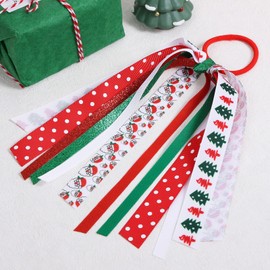 Christmas Hair Streamer,Santa Ponytail Holder Elastic Hair Tie Band for Girls Kids Cute Santa Claus Bow Scrunchies Pony Streamer Women Holiday Party Dress outfits Decor Accessories Gift