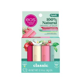 eos 100% Natural & Organic Lip Balm Sticks 4-Pack- Strawberry Sorbet, Vanilla Be