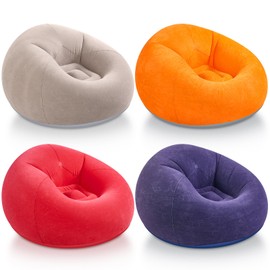 Realspring Bean Bag Chairs Inflatable Camping Chairs Inflatable Lazy Sofa Blow up Chairs Folding Portable Inflatable Chair for Living Room Bedroom Reading Room(Brown, Red, Blue, Orange,4 Pcs)