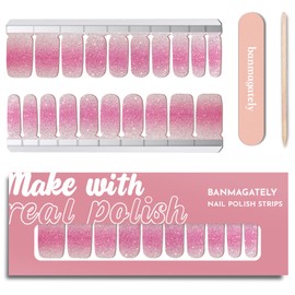 banmagately Nail Polish Strips, 20Pcs Salon Quality Gel Nail Stickers, Easy Long Lasting Wraps for Short Nails no UV Light Needed (Purplish Pink)