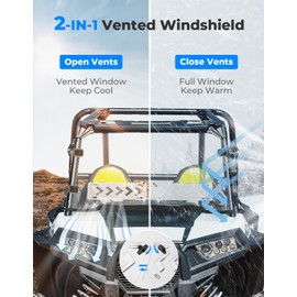KEMIMOTO 14-18 XP 1000 Front Windshield 2-IN-1 Vented Pre-Installed Rubber Strip, Compatible with 2014-2018 Polaris RZR XP 1000 / RZR 900 / XP Turbo, Hard-Coated PC Less Fog UTV Full Window