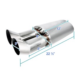 Spec-D Tuning Dual Slant Tip 3" Outlet 2.5" Inlet Stainless Exhaust Muffler