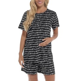A2Z Ladies Maternity Shorts Pyjamas Set Printed Jersey Cotton Top Shorts - PJS 220 Black 12-14