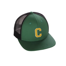 Structured Trucker Mesh Hat Custom Colors Letter C Initial Baseball Mid Profile (Green Black White Gold)