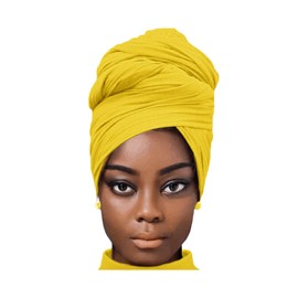 African Scarfs for Women Head Wraps Stretch Turban Jersey Bun Styles Headbands for High Ponytails (Bright Yellow)
