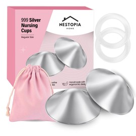 Nestopia Home The Original Silver Nursing Cups - Nipple Shields for Breastfeeding Newborn- Protect and Soothe Nipples - 999 Silver - Regular Size
