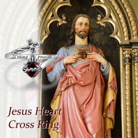 Sterling Silver Sacred Heart of Jesus Rings Sacred Heart Cross Ring for Women Christian Cross God's Love Jewelry Amulet Gifts for Women