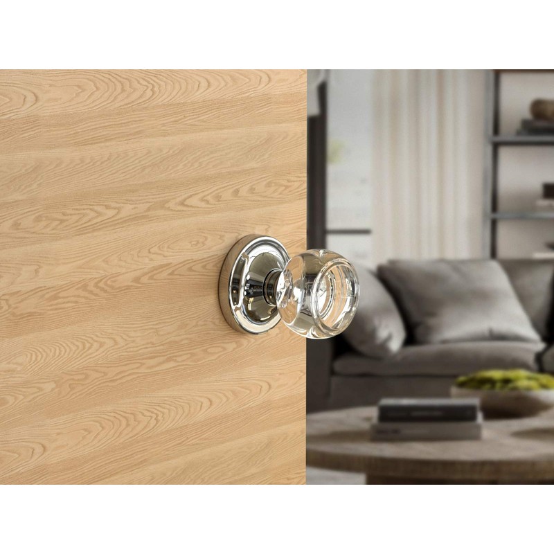 Dummy Ribbed Round Crystal Door Knobs Polished Chrome Round Rosette