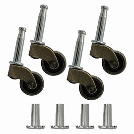 ISSTAR 1" Swivel Stem Ball Caster Wheel, Zinc Alloy Antique Style Silent Castor for Furniture Sofa Chair Cabinet Socket Type Mounting Stem, Antique brass, 353lbs, Pack of 4