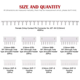 Hilitchi 560Pcs 2.54mm JST-XHP 6 / 7 / 8 / 9 Pin housing and Female Pin Head Connector Adapter Plug Set
