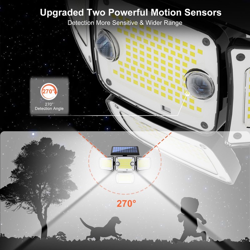 JumJam Solar Lights Outdoor, 4 Heads Motion Sensor Light with