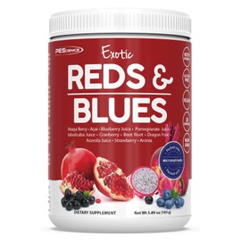 PEScience- “Reds & Blues Superfoods en Polvo, 30 Porciones, Apoyo Inmunológico Natural con Acai y Granada Extr