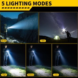 Rechargeable LED Flashlights High Lumens, Super Bright Handheld Flashlight Battery Powered with 5 Modes, Waterproof Powerful Zoomable Flash Light for Home, Camping，Emergencies, Outdoor, 2 Pack
