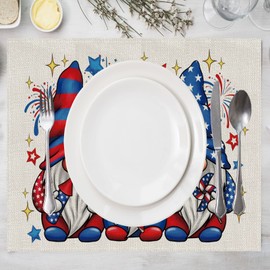 BOTB LIHM 4th of July Placemats Set of 6 Gnome Patriotic America Memorial Day Independence Day Dining Table Decoratios Table Mats Cloth Placemats 12X18 Inch