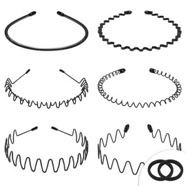WantGor Metal Headbands, 6 Packs Fashion Unisex Black Hairband Hair Hoop