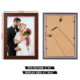 PECULA 2 Pack 5x7 Brown Picture Frame for Wall and Tabletop Display, Resistant Plastic Photo Picture Frame with Clear Plexiglass for Vertical or Horizontal Display