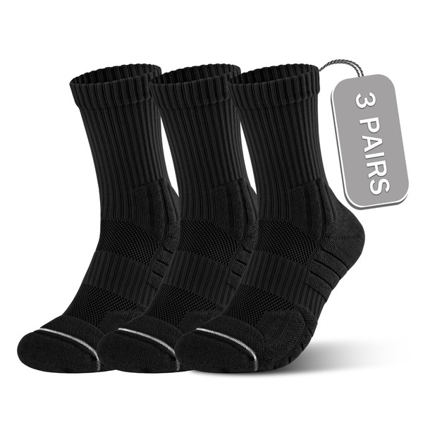 CONRAN KREMIX Running Socks Mens Black Crew Socks 3 Pairs