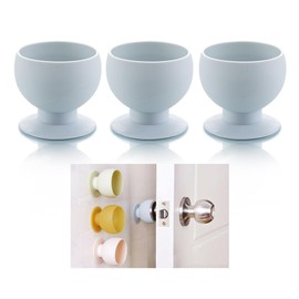 HEMIPLEGIA 3-Pack Silicone Doorknob Covers, Round Door Knob Protectors - Wall Bumpers, Dust Covers, Noise Reducers, Easy to Install (Blue)