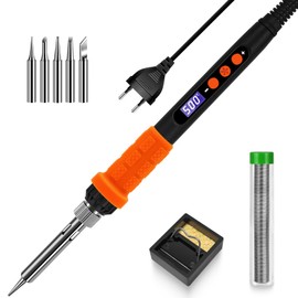 Soldering Iron Kit with LCD Display, 100W LED Display Adjustable Temperature, Soldering Iron with Automatic Sleep Mode, Soldering Gun with 5 Soldering Tips, Solder, Stand, Welding Tool