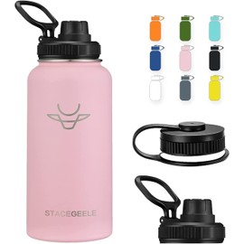 STACEGEELE Insulated Vacuum Water Bottle with Spout Lid & Screw on Top | Stainless Steel Flask for Kids Leak Proof Lightweight Eco Friendly 18oz / 24oz / 32 oz / 40oz(32oz Pink)